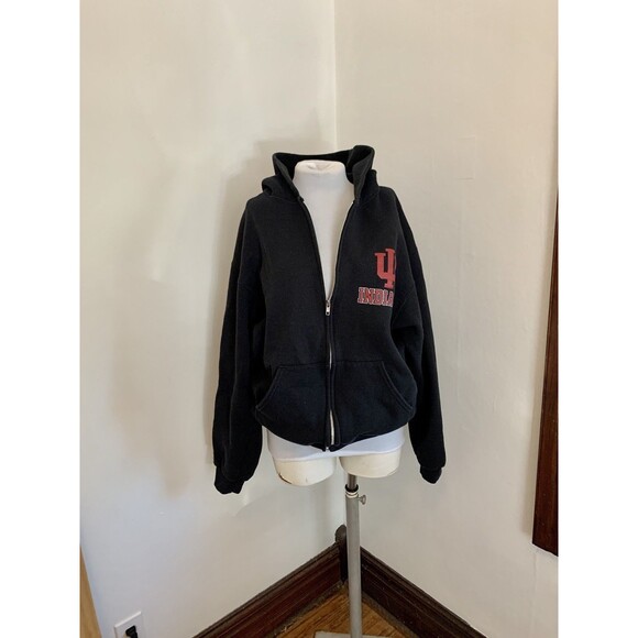 VTG 2000s y2k Russell Indiana Univ IU Hoosier Sweatshirt Hoodie Blk Zip Cotton l - Picture 9 of 16